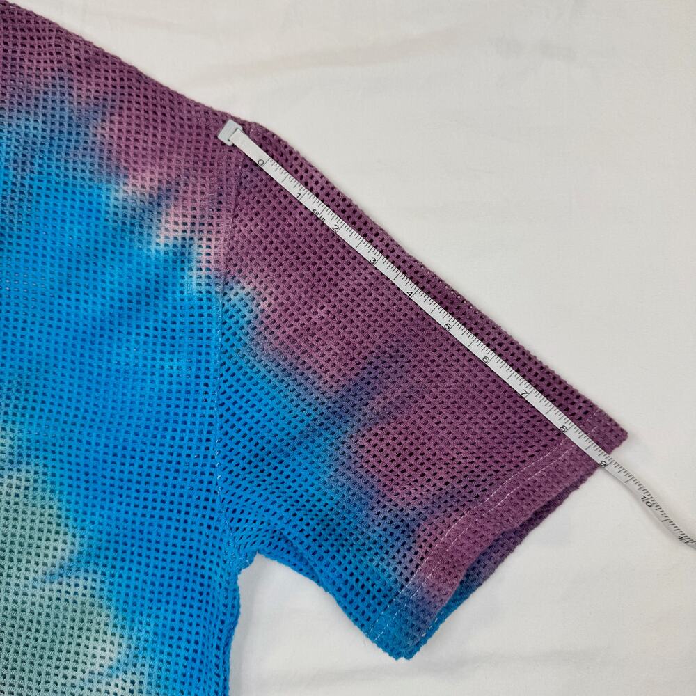 Mesh Tie Dye T-Shirt Men's Medium Y2K Rave Festival Sheer Net Top Grunge 90s - Picture 9 of 11